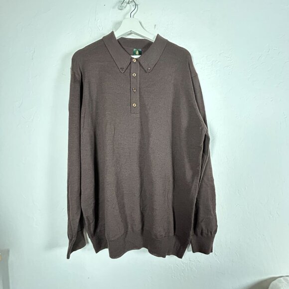 Robert Talbott Mens Brown Merino Wool Button-Down Collar Polo Cowell Sweater XXL - Picture 1 of 7